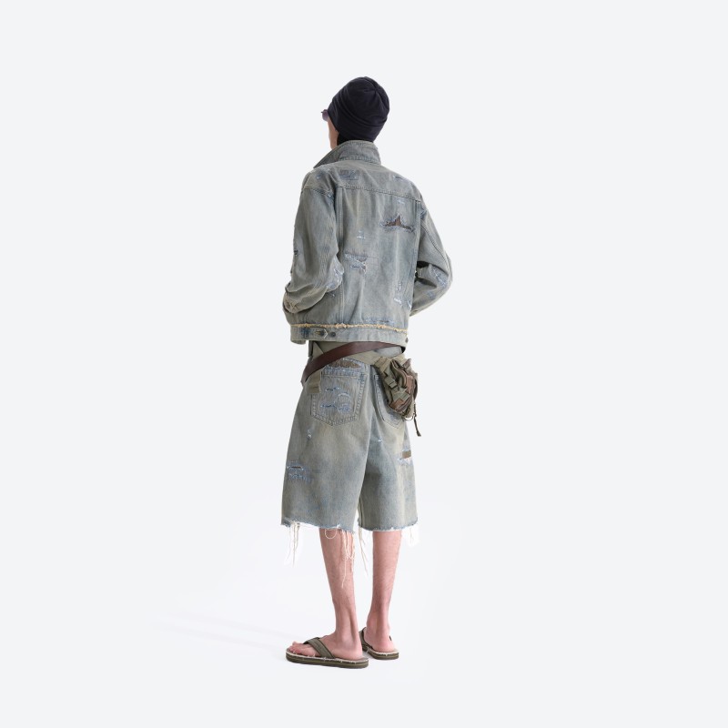 Destroyed Patch‑work Denim Capris